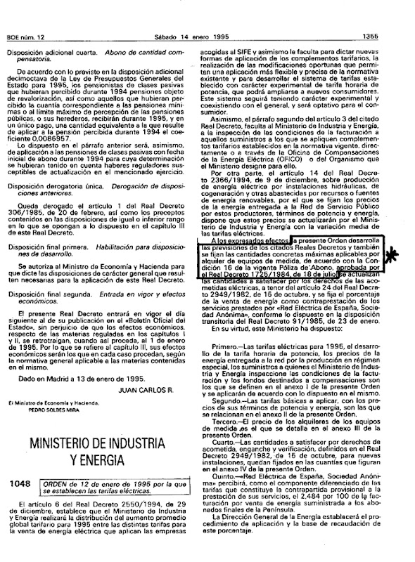 Documento 3, BOE 14-01-1995